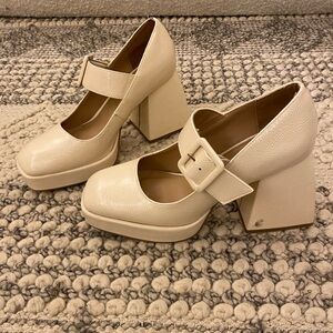 Sam Edelman Cream Platform Mary Jane Pumps with Buckle